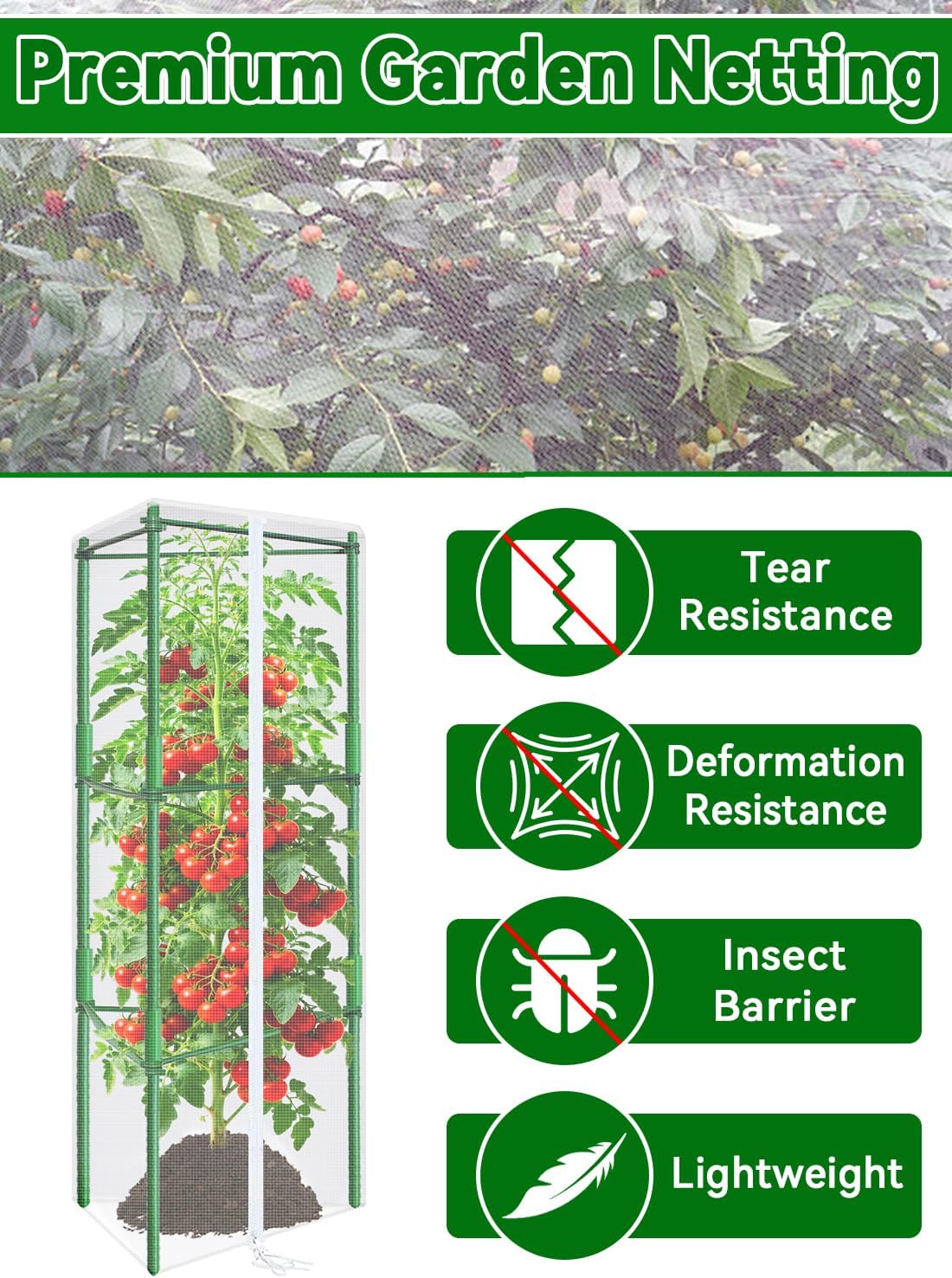 61x16.1 in Garden Tomato Plant Cover Netting for Tomato Cage