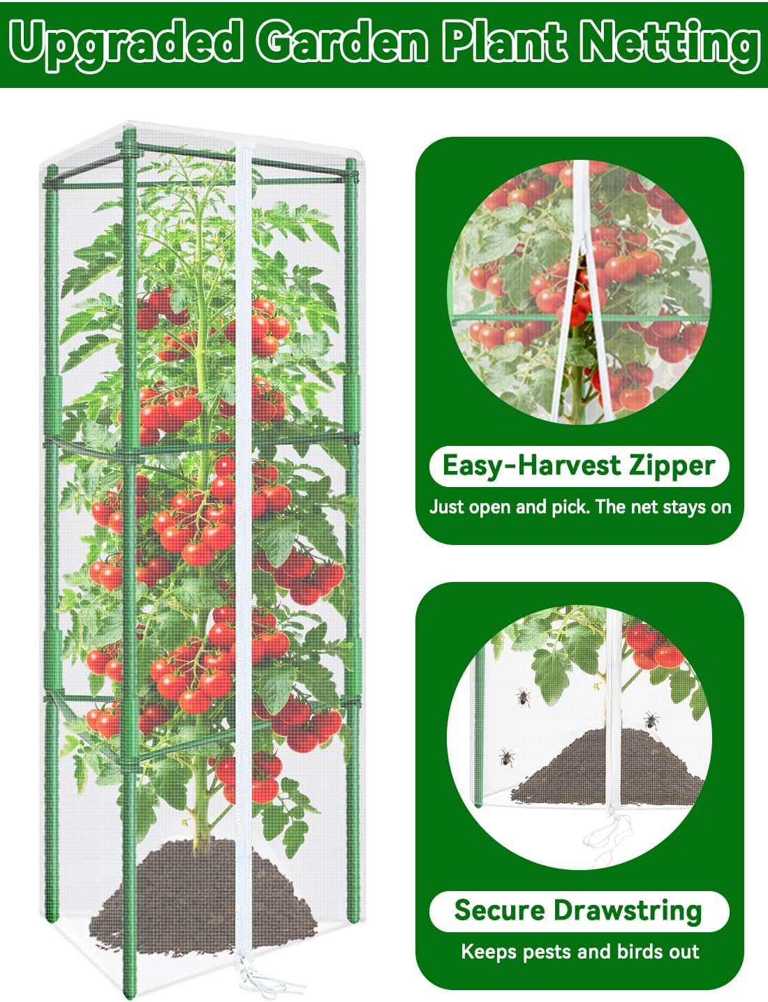 61x16.1 in Garden Tomato Plant Cover Netting for Tomato Cage
