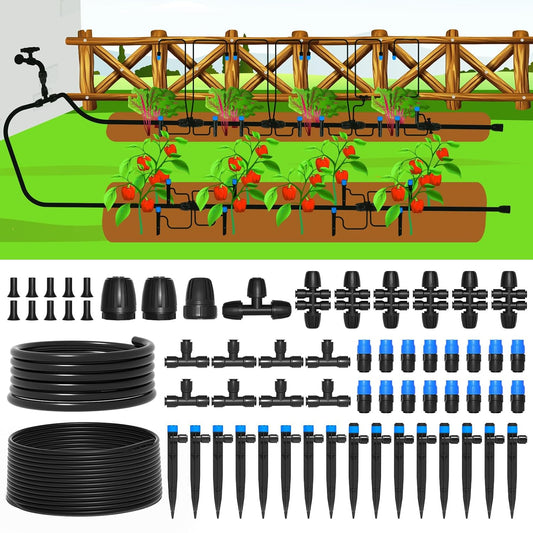230FT Quick-Connect Drip Irrigation System Kit, Automatic Garden Watering System with 1/4" & 1/2" Fast-Lock Tubing - Adjustable Nozzles & Sprinklers for Garden, Greenhouse, Lawn, Potted Plants