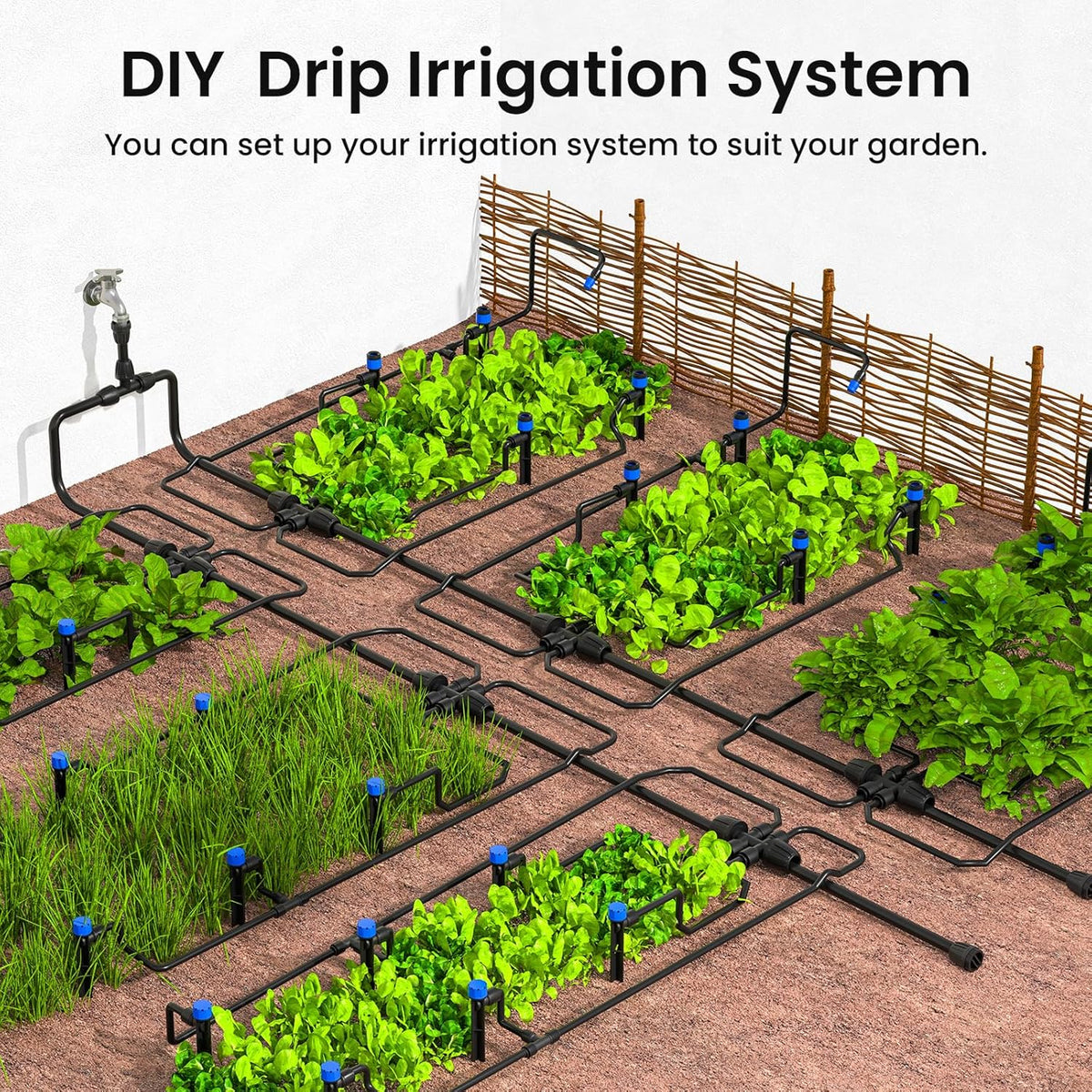 230FT Quick-Connect Drip Irrigation System Kit, Automatic Garden Watering System with 1/4" & 1/2" Fast-Lock Tubing - Adjustable Nozzles & Sprinklers for Garden, Greenhouse, Lawn, Potted Plants