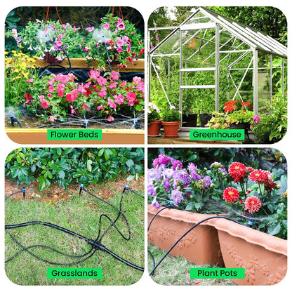 230FT Quick-Connect Drip Irrigation System Kit, Automatic Garden Watering System with 1/4" & 1/2" Fast-Lock Tubing - Adjustable Nozzles & Sprinklers for Garden, Greenhouse, Lawn, Potted Plants