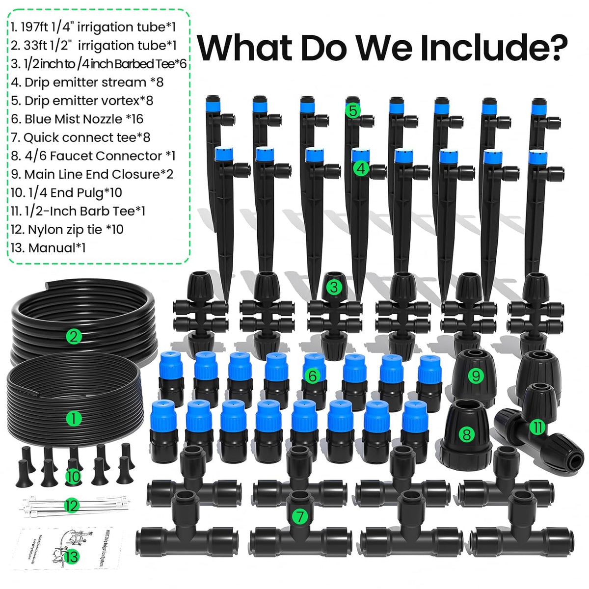 230FT Quick-Connect Drip Irrigation System Kit, Automatic Garden Watering System with 1/4" & 1/2" Fast-Lock Tubing - Adjustable Nozzles & Sprinklers for Garden, Greenhouse, Lawn, Potted Plants