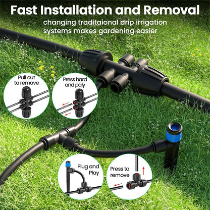 230FT Quick-Connect Drip Irrigation System Kit, Automatic Garden Watering System with 1/4" & 1/2" Fast-Lock Tubing - Adjustable Nozzles & Sprinklers for Garden, Greenhouse, Lawn, Potted Plants