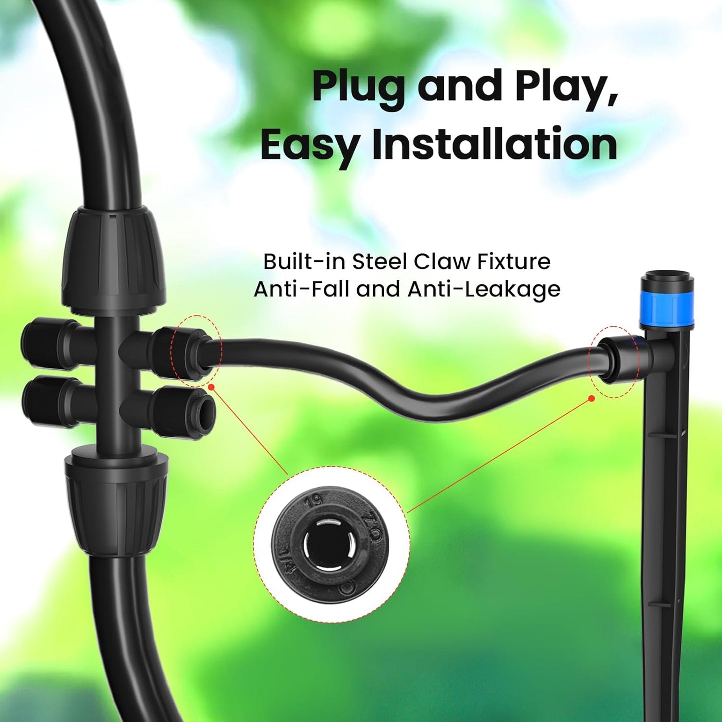 230FT Quick-Connect Drip Irrigation System Kit, Automatic Garden Watering System with 1/4" & 1/2" Fast-Lock Tubing - Adjustable Nozzles & Sprinklers for Garden, Greenhouse, Lawn, Potted Plants