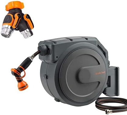 Giraffe 2 Way Hose Splitter with Garden Hose Reel Retractable 1/2" 78ft Heavy Duty Heavy Duty 9 Pattern Hose Nozzle Any Length Lock