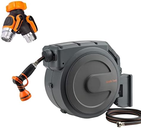 Giraffe 2 Way Hose Splitter with Garden Hose Reel Retractable 1/2" 78ft Heavy Duty Heavy Duty 9 Pattern Hose Nozzle Any Length Lock