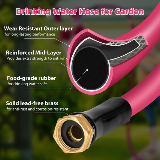 Short Garden Hose 3ft Heavy Duty Durable Anti Kink Flexible 5/8 in Water Leader Hose for Drinking Water Safe BPA Free, All-weather Lightweight Water Hose for Garden RV Camper Marine