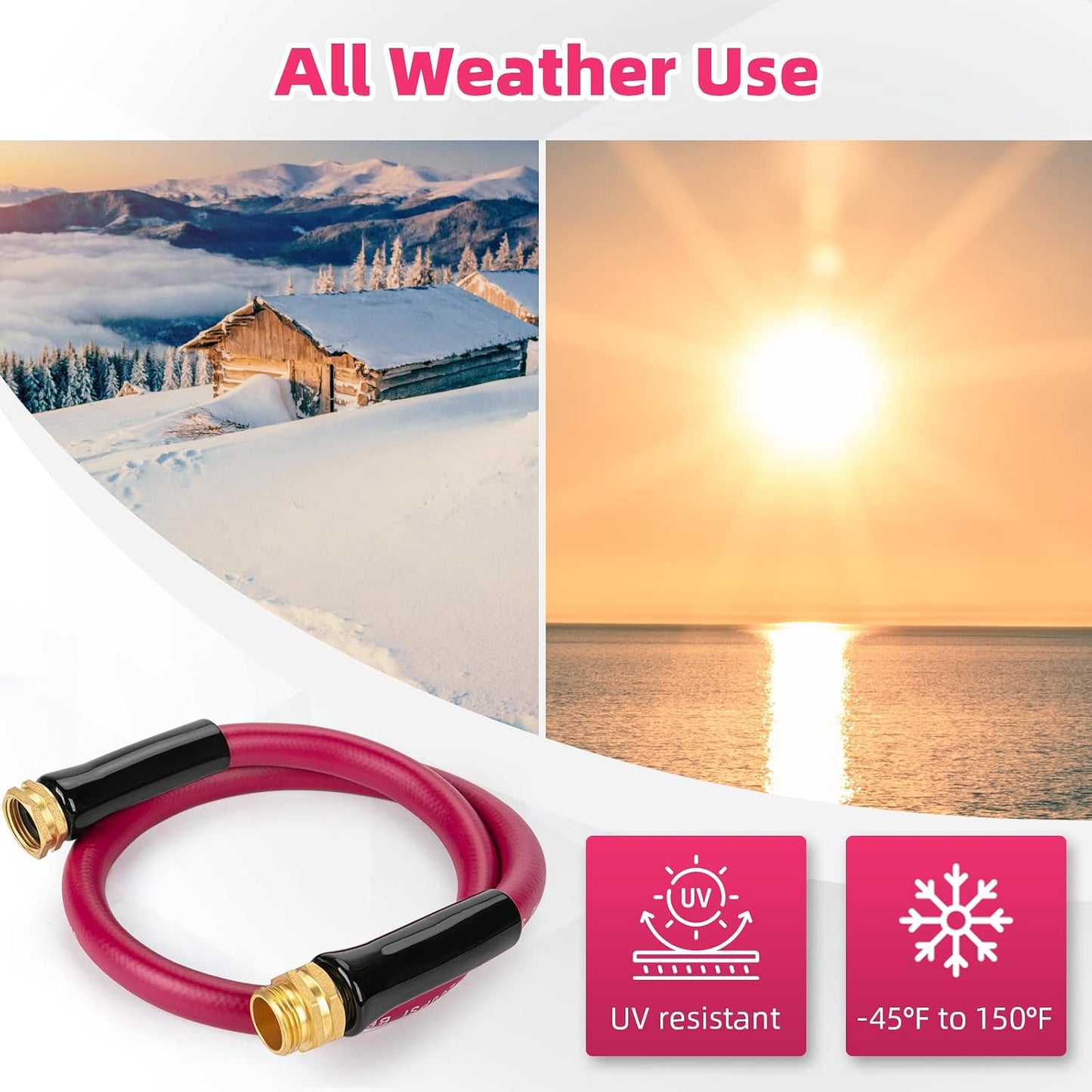 Short Garden Hose 3ft Heavy Duty Durable Anti Kink Flexible 5/8 in Water Leader Hose for Drinking Water Safe BPA Free, All-weather Lightweight Water Hose for Garden RV Camper Marine