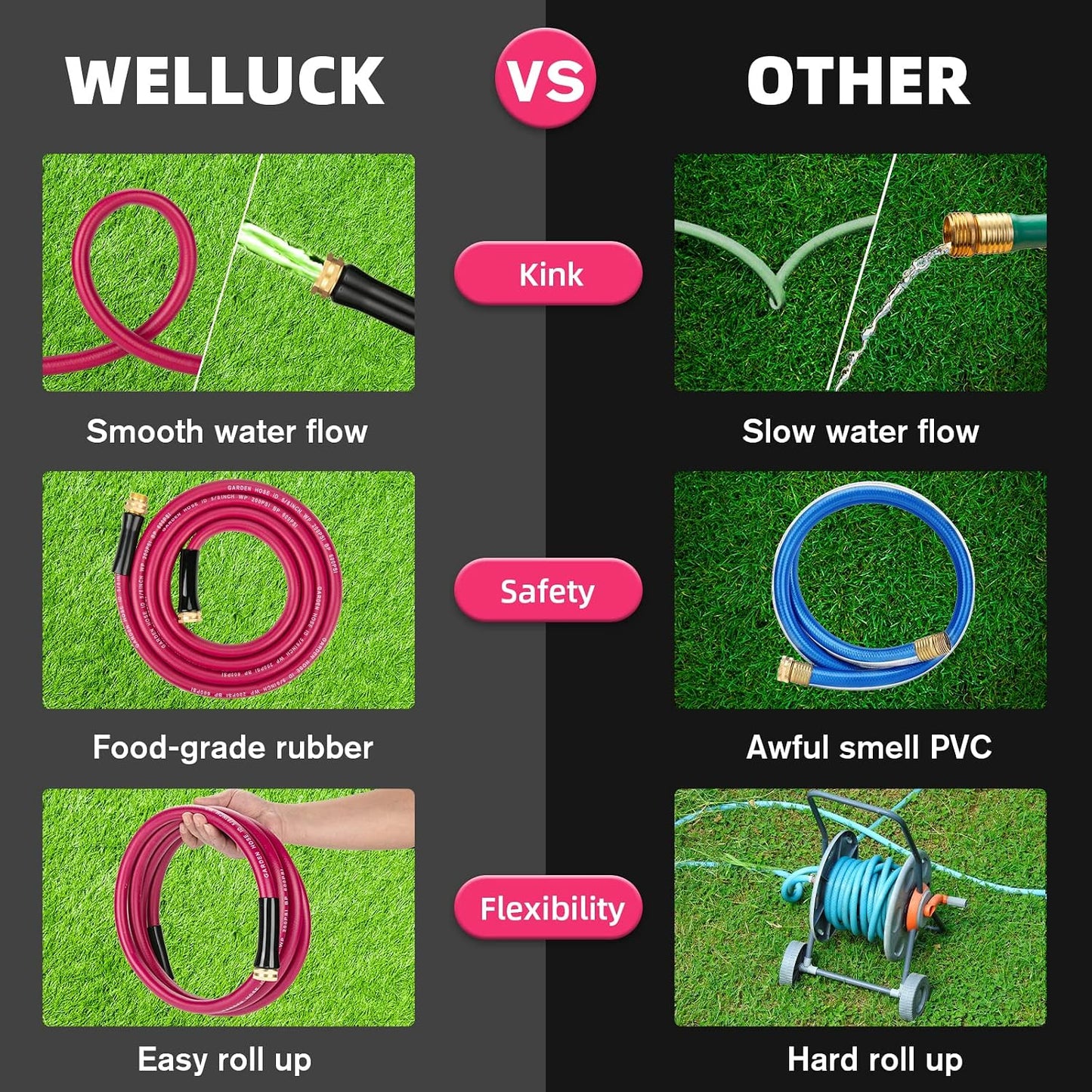 Short Garden Hose 3ft Heavy Duty Durable Anti Kink Flexible 5/8 in Water Leader Hose for Drinking Water Safe BPA Free, All-weather Lightweight Water Hose for Garden RV Camper Marine
