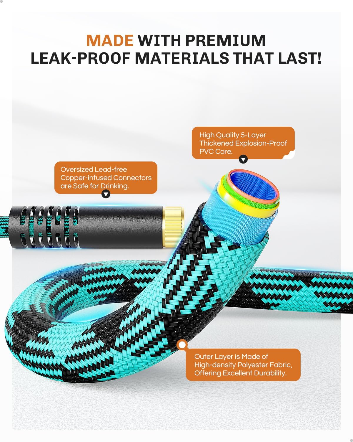 Short Garden Hose 3ft Heavy Duty Durable Anti Kink Flexible 5/8 in Water Leader Hose for Drinking Water Safe BPA Free, All-weather Lightweight Water Hose for Garden RV Camper Marine