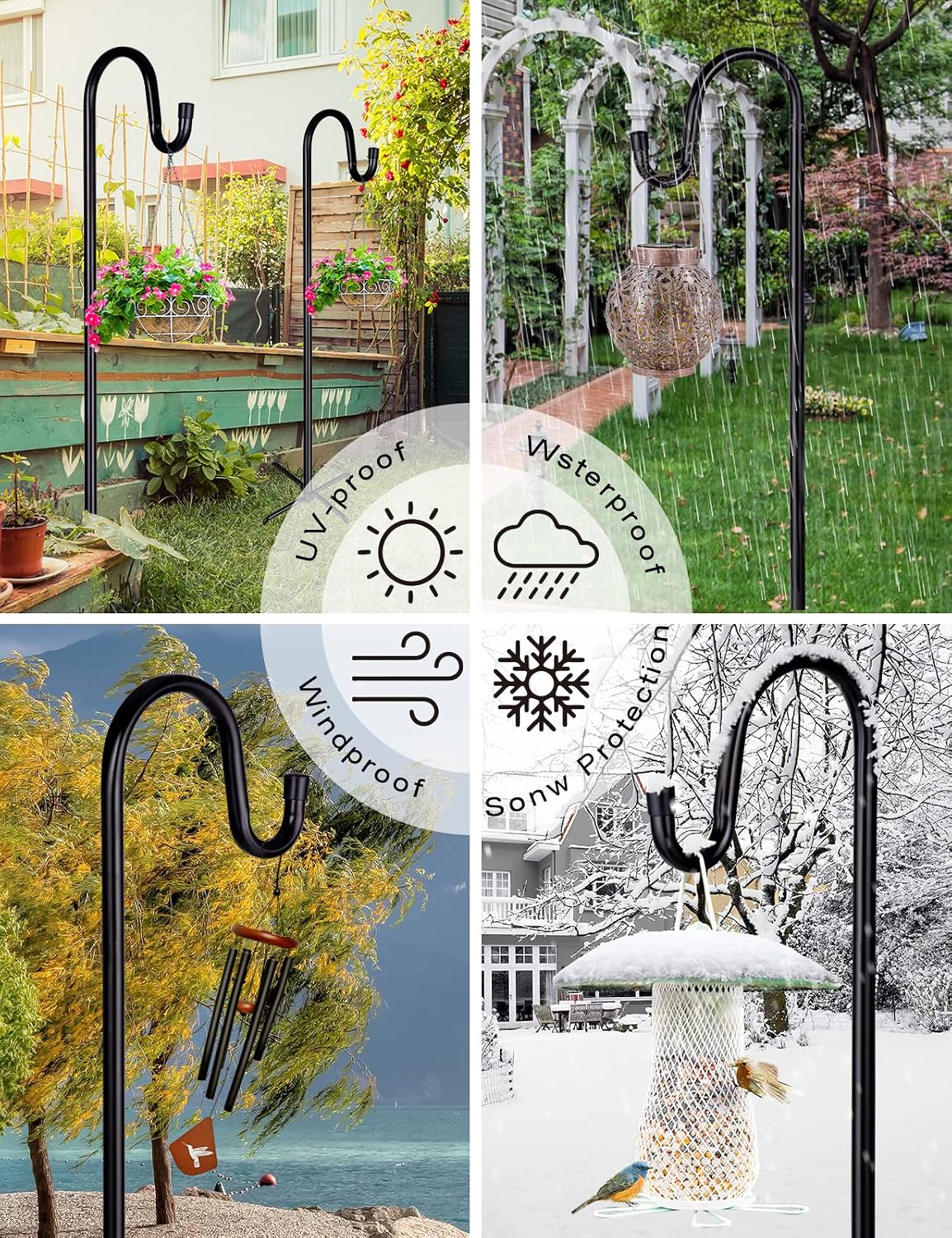 Shepherd-Hooks Adjustable for Bird-Feeder Lantern Plant-Hook Garden-Stake - Plant Stand Hanger for Outdoor Flower Basket, Bird Feeder Hanger Weddings Decor