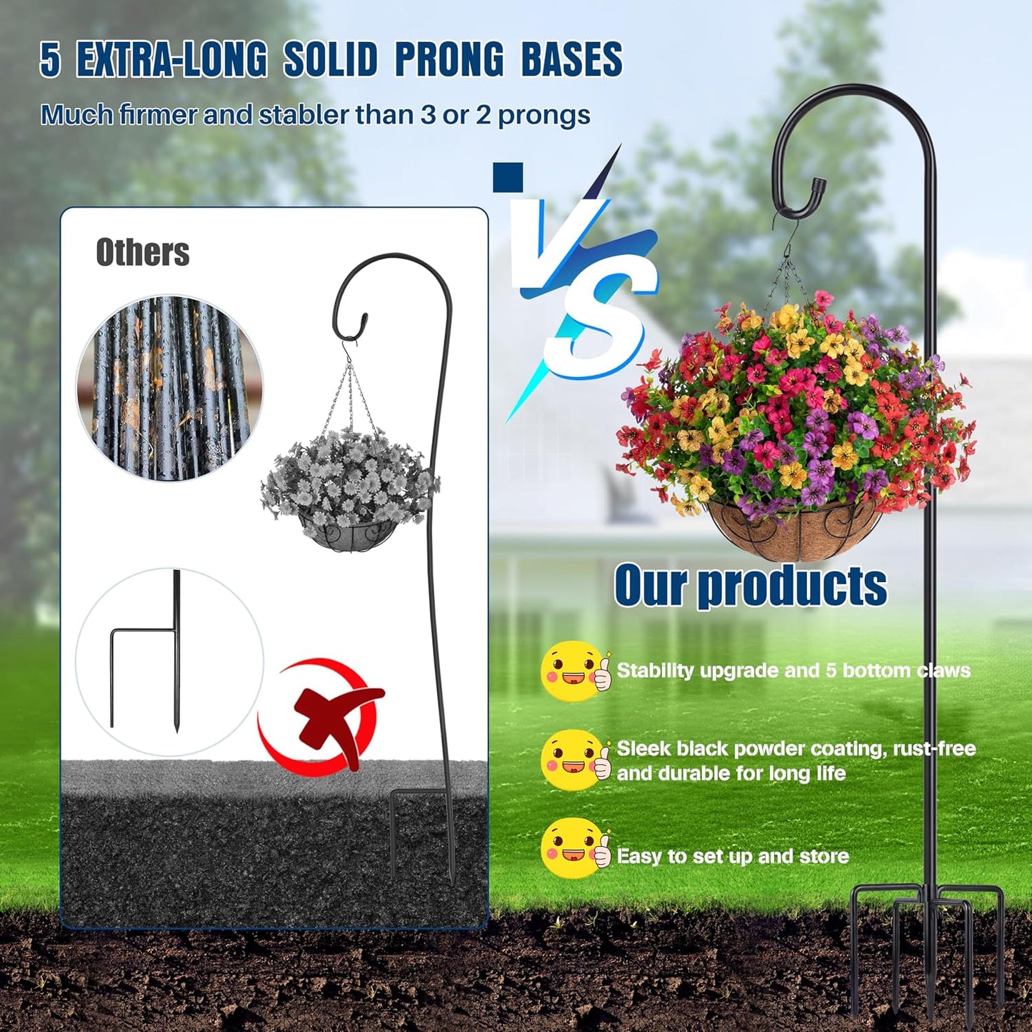 Shepherd-Hooks Adjustable for Bird-Feeder Lantern Plant-Hook Garden-Stake - Plant Stand Hanger for Outdoor Flower Basket, Bird Feeder Hanger Weddings Decor