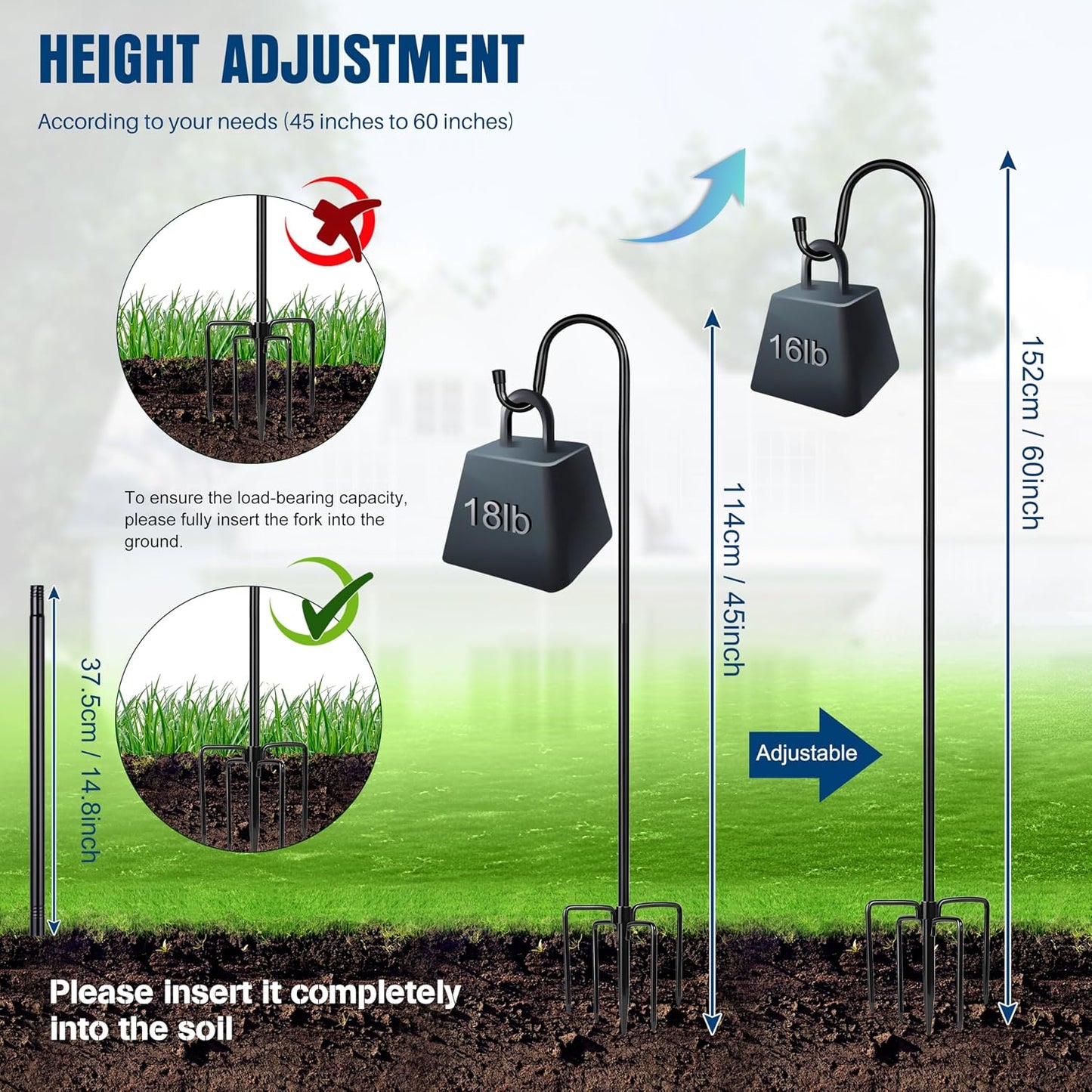 Shepherd-Hooks Adjustable for Bird-Feeder Lantern Plant-Hook Garden-Stake - Plant Stand Hanger for Outdoor Flower Basket, Bird Feeder Hanger Weddings Decor