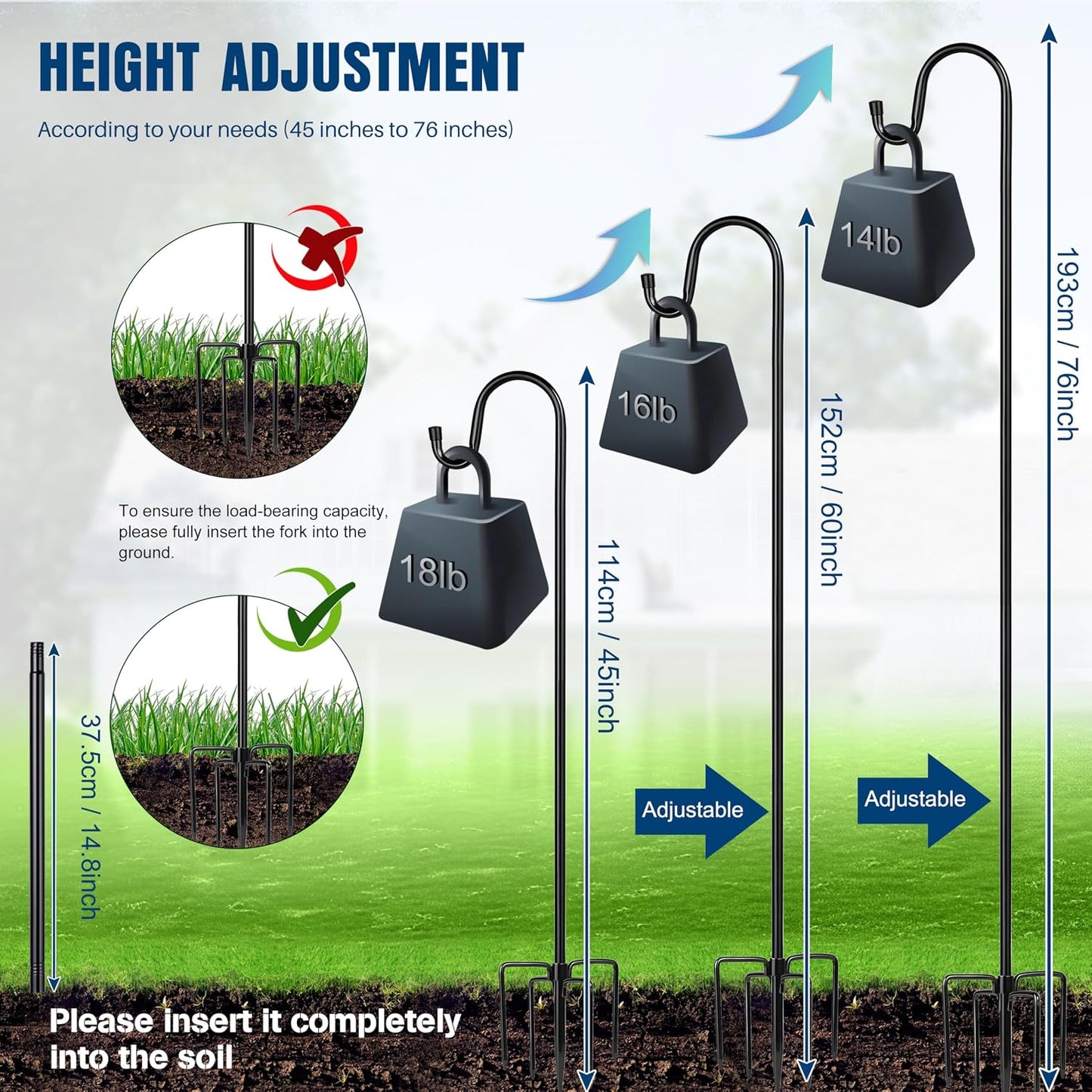 Shepherd-Hooks Adjustable for Bird-Feeder Lantern Plant-Hook Garden-Stake - Plant Stand Hanger for Outdoor Flower Basket, Bird Feeder Hanger Weddings Decor