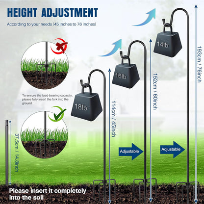 Shepherd-Hooks Adjustable for Bird-Feeder Lantern Plant-Hook Garden-Stake - Plant Stand Hanger for Outdoor Flower Basket, Bird Feeder Hanger Weddings Decor