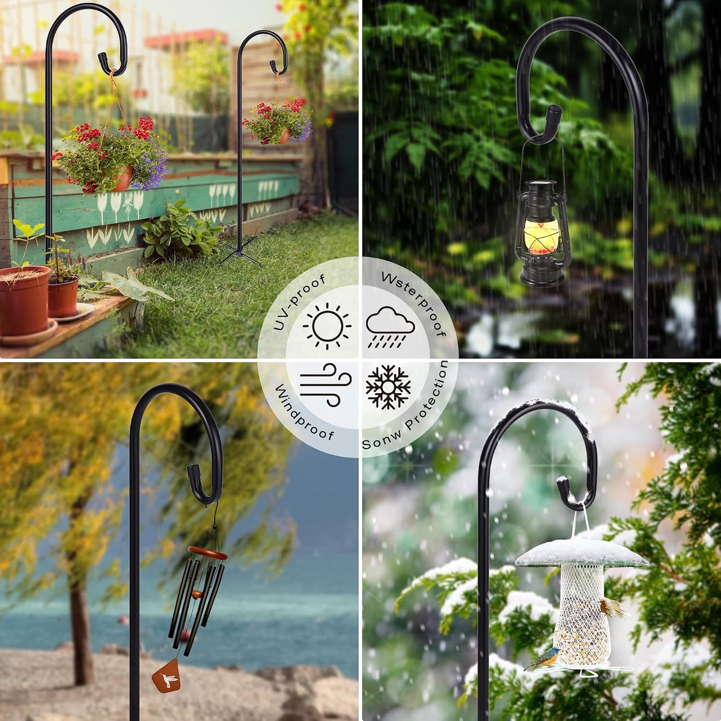 Shepherd-Hooks Adjustable for Bird-Feeder Lantern Plant-Hook Garden-Stake - Plant Stand Hanger for Outdoor Flower Basket, Bird Feeder Hanger Weddings Decor