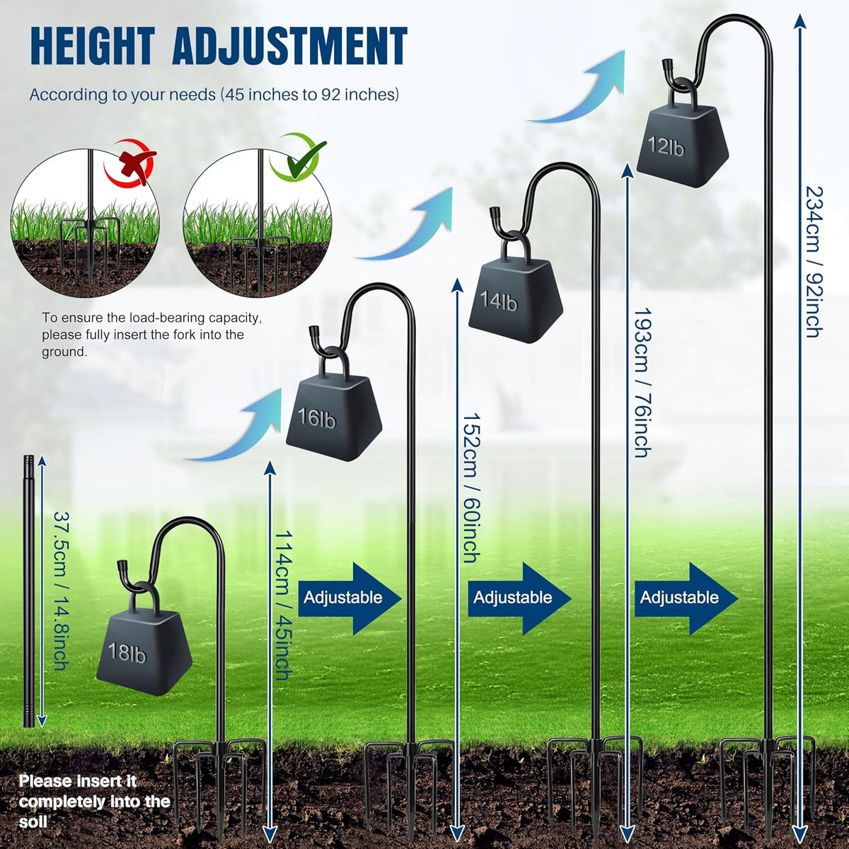 Shepherd-Hooks Adjustable for Bird-Feeder Lantern Plant-Hook Garden-Stake - Plant Stand Hanger for Outdoor Flower Basket, Bird Feeder Hanger Weddings Decor