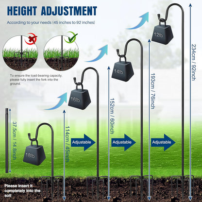 Shepherd-Hooks Adjustable for Bird-Feeder Lantern Plant-Hook Garden-Stake - Plant Stand Hanger for Outdoor Flower Basket, Bird Feeder Hanger Weddings Decor