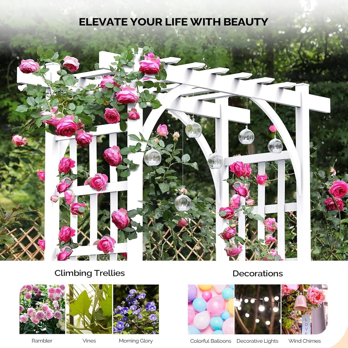 Garden Arbor, PVC Wedding Arch for Ceremony Party, Garden Trellis for Climbing Plants Outdoor, Arch Backdrop Stand for Garden, Backyard, Lawn, Wedding
