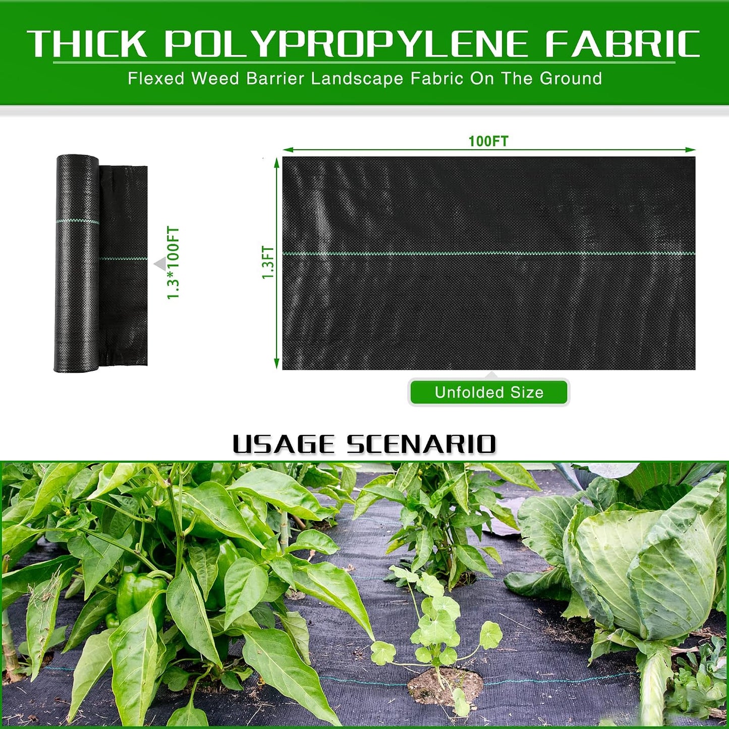 Weed Barrier Landscape Fabric Heavy Duty, 2.6FT x 100FT Thicken Garden Blocker Fabric Weed Mats, Weed Control Garden Cloth, Woven Geotextile Fabric for Garden Beds, Underlayment, Commercial Driveway