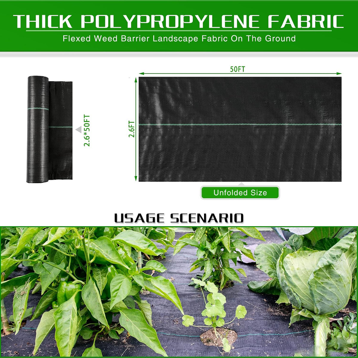Weed Barrier Landscape Fabric Heavy Duty, 2.6FT x 100FT Thicken Garden Blocker Fabric Weed Mats, Weed Control Garden Cloth, Woven Geotextile Fabric for Garden Beds, Underlayment, Commercial Driveway