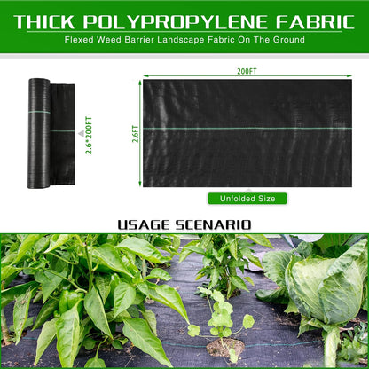 Weed Barrier Landscape Fabric Heavy Duty, 2.6FT x 100FT Thicken Garden Blocker Fabric Weed Mats, Weed Control Garden Cloth, Woven Geotextile Fabric for Garden Beds, Underlayment, Commercial Driveway