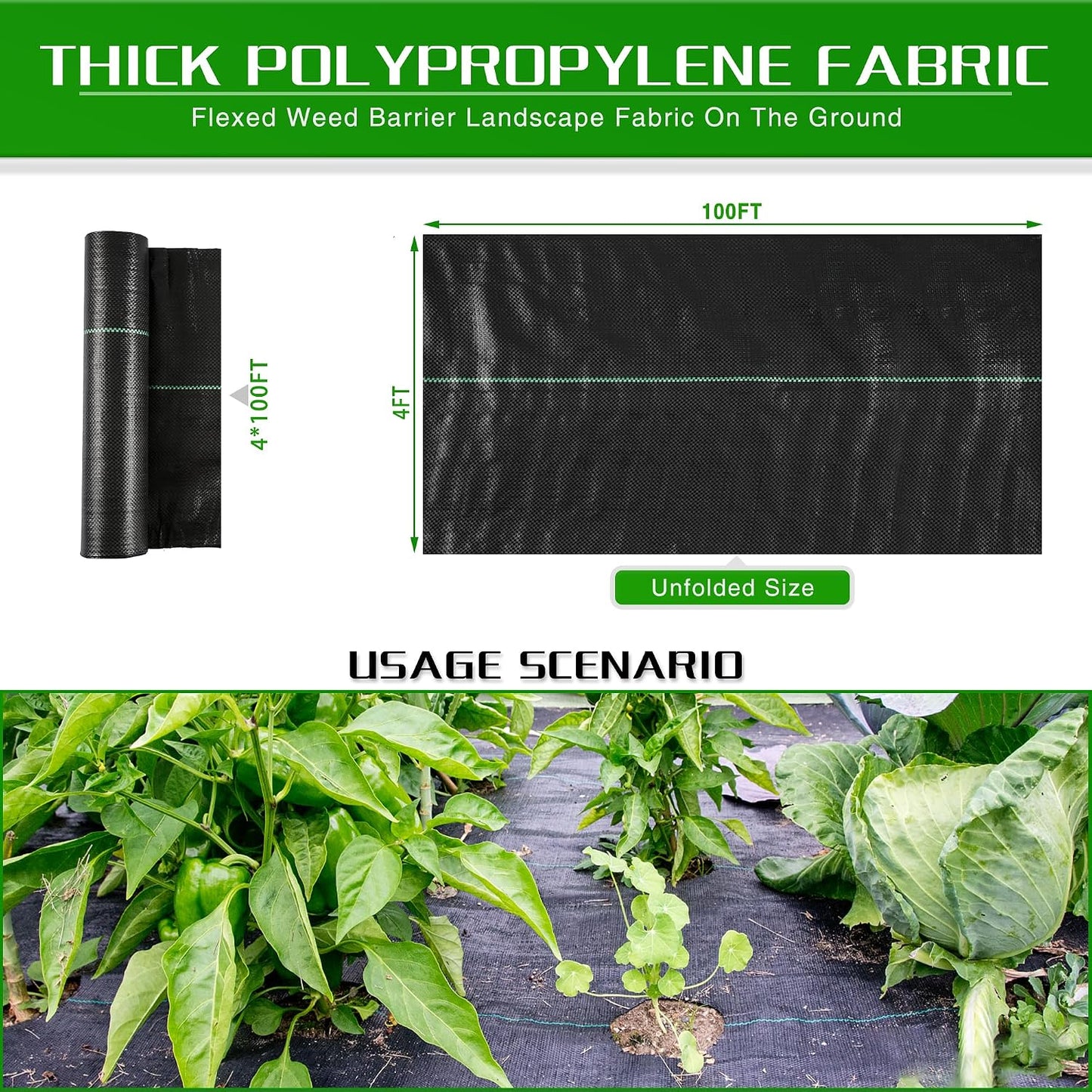 Weed Barrier Landscape Fabric Heavy Duty, 2.6FT x 100FT Thicken Garden Blocker Fabric Weed Mats, Weed Control Garden Cloth, Woven Geotextile Fabric for Garden Beds, Underlayment, Commercial Driveway