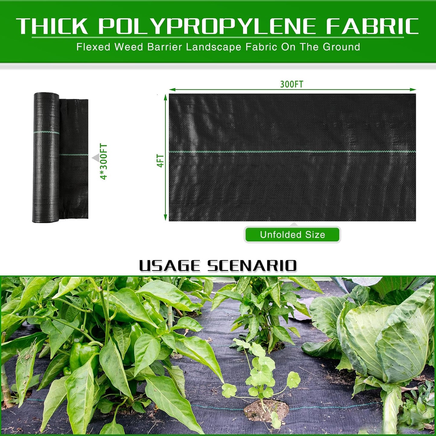 Weed Barrier Landscape Fabric Heavy Duty, 2.6FT x 100FT Thicken Garden Blocker Fabric Weed Mats, Weed Control Garden Cloth, Woven Geotextile Fabric for Garden Beds, Underlayment, Commercial Driveway