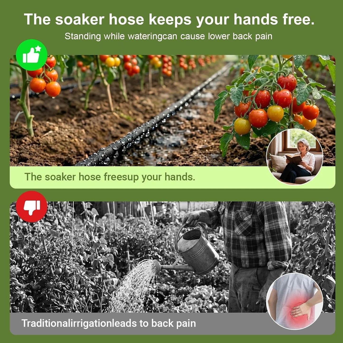 1/4 Soaker Hose Inch 100 FT, Irrigation for Vegetable Beds, Trees & Flowers