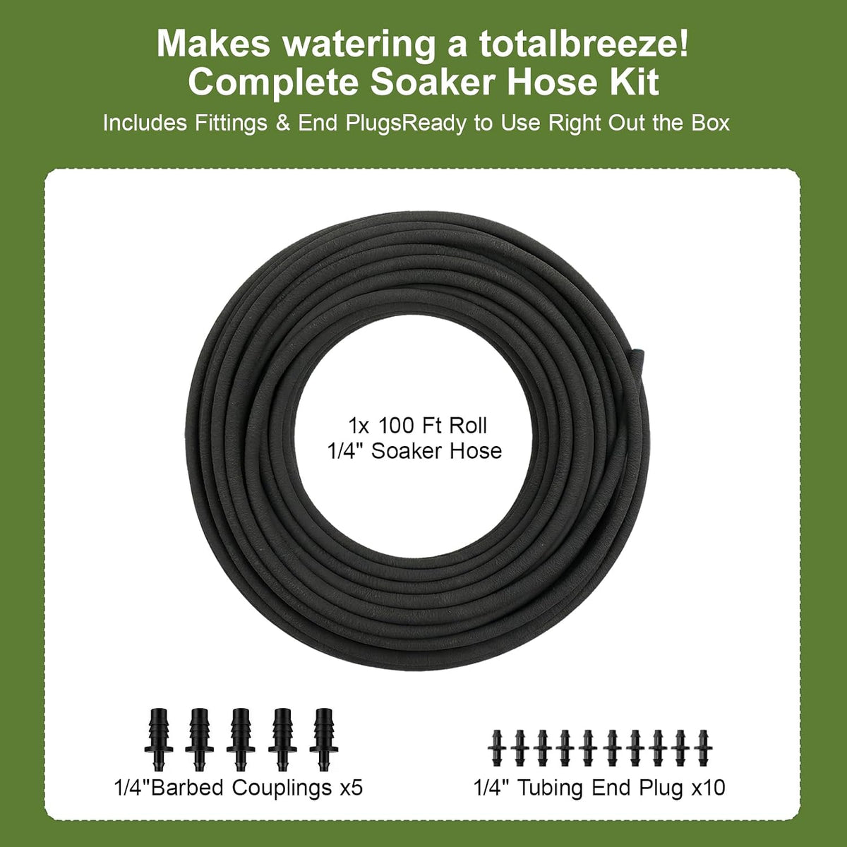 1/4 Soaker Hose Inch 100 FT, Irrigation for Vegetable Beds, Trees & Flowers