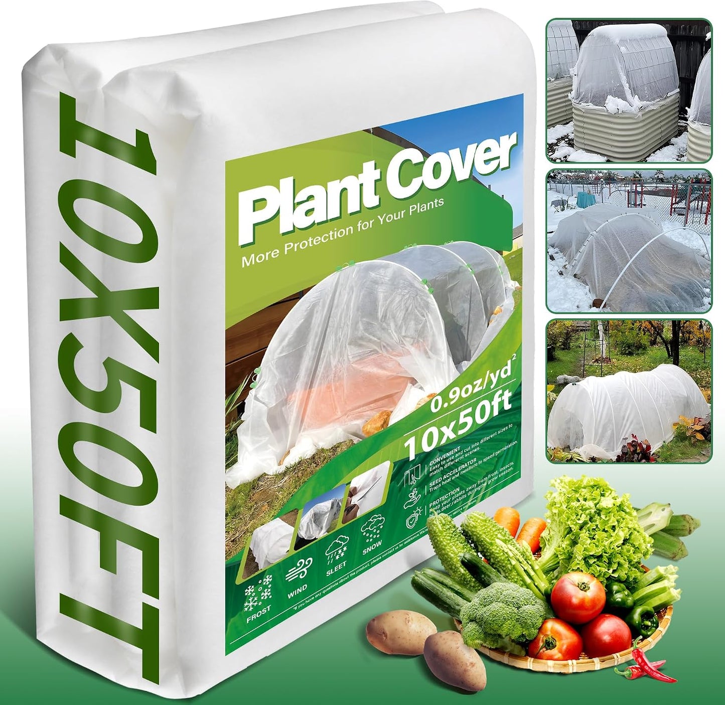 Plant Covers Freeze Protection, 10x50 FT Frost Cloths for Outdoor Plants, 0.9 oz/yd² Reusable Frost Blankets for Outdoor Plants, Row Covers for Vegetables Season Extension