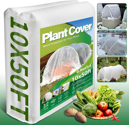 Plant Covers Freeze Protection, 10x50 FT Frost Cloths for Outdoor Plants, 0.9 oz/yd² Reusable Frost Blankets for Outdoor Plants, Row Covers for Vegetables Season Extension