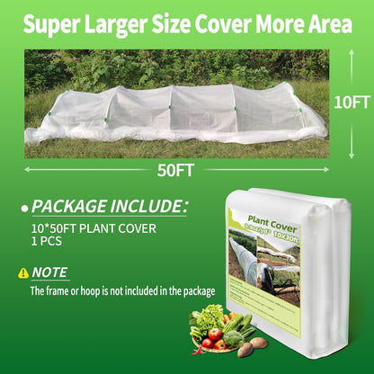 Plant Covers Freeze Protection, 10x50 FT Frost Cloths for Outdoor Plants, 0.9 oz/yd² Reusable Frost Blankets for Outdoor Plants, Row Covers for Vegetables Season Extension