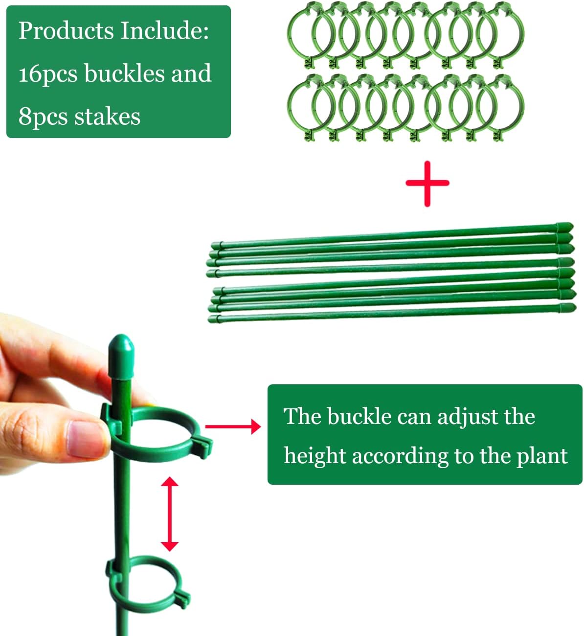 8 Pack Small Plant Support Plant Stakes, Adjustable Garden Single Stem Support Stake, Planter Support Ring for Orchid, Rose, Peony, Peppers and More, 12 inch