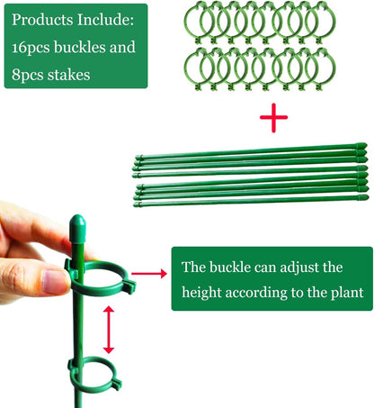 8 Pack Small Plant Support Plant Stakes, Adjustable Garden Single Stem Support Stake, Planter Support Ring for Orchid, Rose, Peony, Peppers and More, 12 inch
