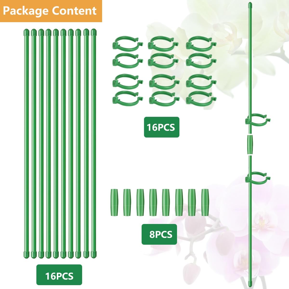 8 Pack Small Plant Support Plant Stakes, Adjustable Garden Single Stem Support Stake, Planter Support Ring for Orchid, Rose, Peony, Peppers and More, 12 inch