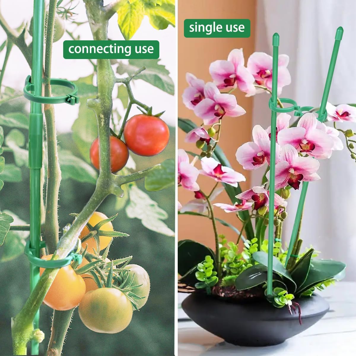 8 Pack Small Plant Support Plant Stakes, Adjustable Garden Single Stem Support Stake, Planter Support Ring for Orchid, Rose, Peony, Peppers and More, 12 inch