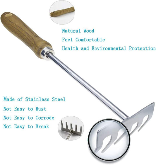 Hand Cultivator Garden Bow Rake with 5 Steel Tines,Hand Rake with Ergonomic Wooden Handle,Hand Tiller Garden Tool for Weeding and Loosens Soil