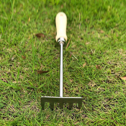 Hand Cultivator Garden Bow Rake with 5 Steel Tines,Hand Rake with Ergonomic Wooden Handle,Hand Tiller Garden Tool for Weeding and Loosens Soil