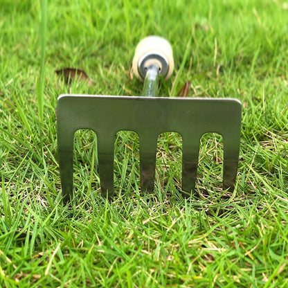Hand Cultivator Garden Bow Rake with 5 Steel Tines,Hand Rake with Ergonomic Wooden Handle,Hand Tiller Garden Tool for Weeding and Loosens Soil