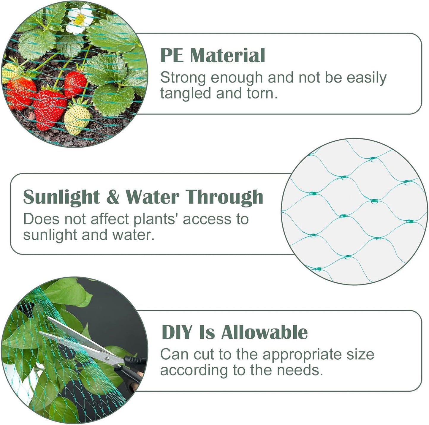 13Ft x 33Ft Anti Bird Netting Protection Mesh Garden Netting Seedlings Plants Flowers Fruit Trees Vegetables from Rodents Deer Reusable Fencing, Green