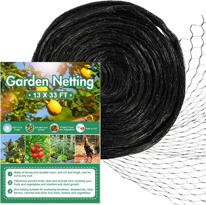 13Ft x 33Ft Anti Bird Netting Protection Mesh Garden Netting Seedlings Plants Flowers Fruit Trees Vegetables from Rodents Deer Reusable Fencing, Green