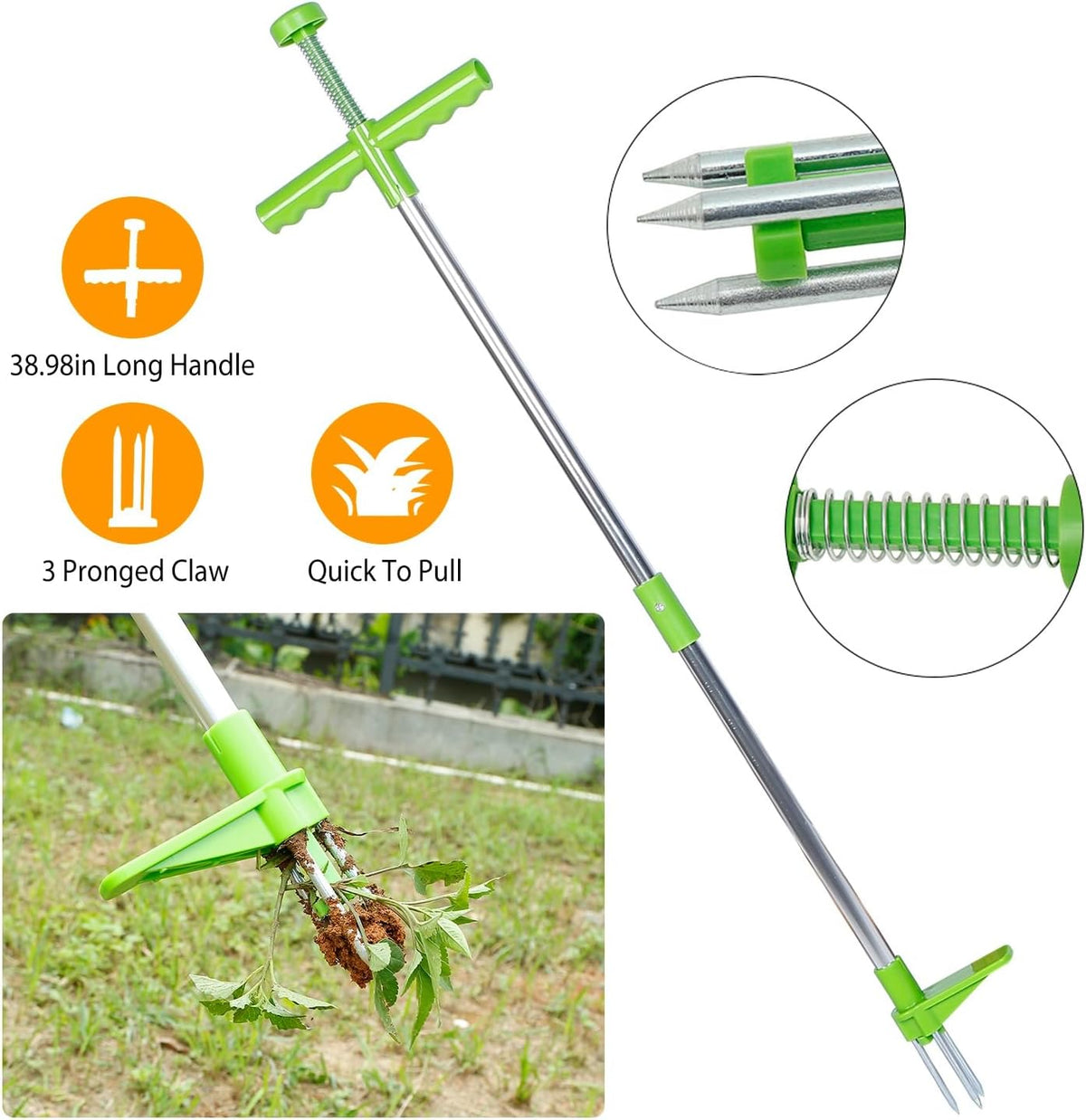 Weed Puller Tool, Stand Up Heavy Duty Manual 3 Claws Weed Remover Tool Root Pulling Tool Picker Grabber with Foot Pedal for Dandelion Effortless Garden Weed Removal
