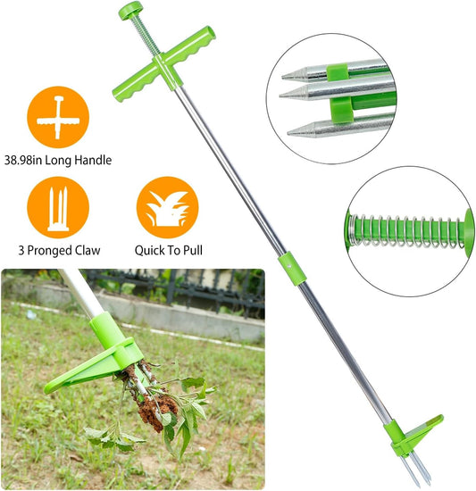 Weed Puller Tool, Stand Up Heavy Duty Manual 3 Claws Weed Remover Tool Root Pulling Tool Picker Grabber with Foot Pedal for Dandelion Effortless Garden Weed Removal