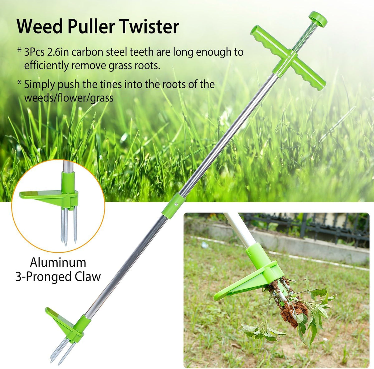 Weed Puller Tool, Stand Up Heavy Duty Manual 3 Claws Weed Remover Tool Root Pulling Tool Picker Grabber with Foot Pedal for Dandelion Effortless Garden Weed Removal