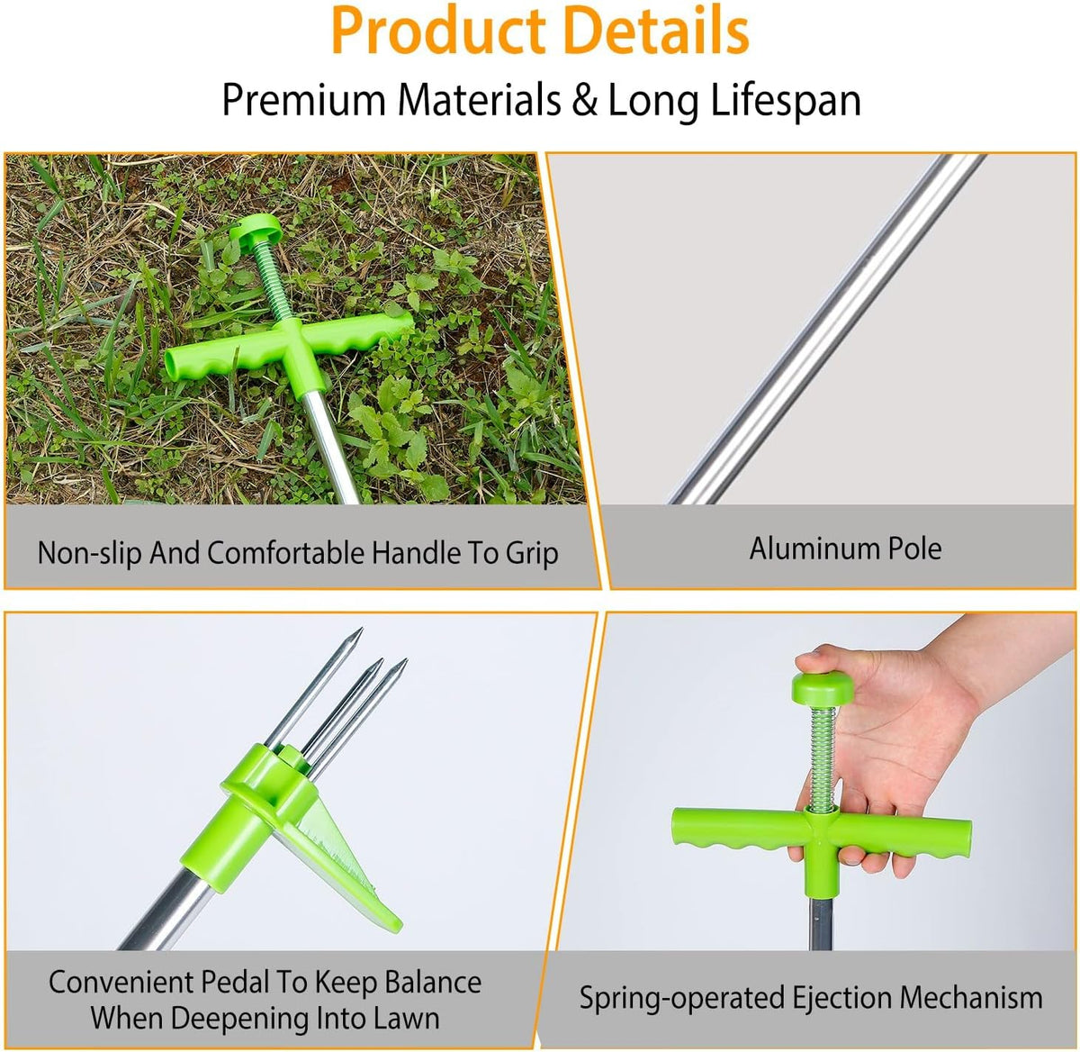 Weed Puller Tool, Stand Up Heavy Duty Manual 3 Claws Weed Remover Tool Root Pulling Tool Picker Grabber with Foot Pedal for Dandelion Effortless Garden Weed Removal