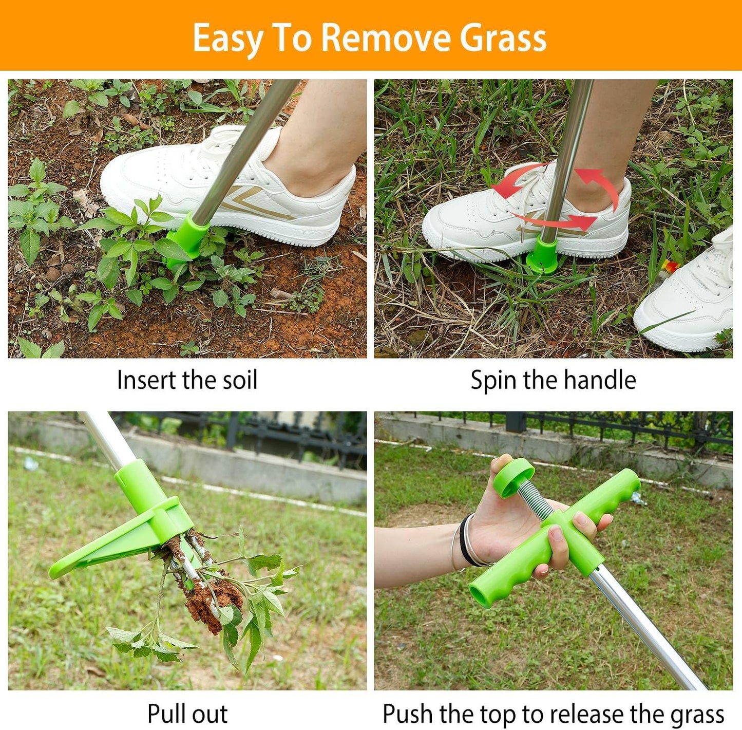 Weed Puller Tool, Stand Up Heavy Duty Manual 3 Claws Weed Remover Tool Root Pulling Tool Picker Grabber with Foot Pedal for Dandelion Effortless Garden Weed Removal