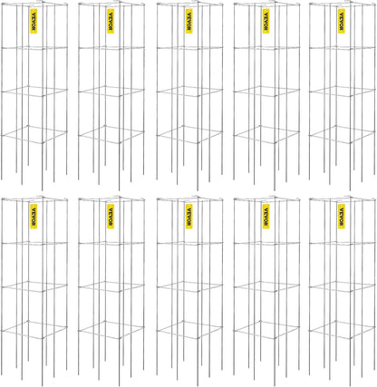 Tomato Cages, 11.8" x 11.8" x 46.1", 10 Packs Square Plant Support Cages, Silver PVC-Coated Steel Tomato Towers for Climbing Vegetables, Plants, Flowers, Fruits