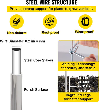 Tomato Cages, 11.8" x 11.8" x 46.1", 10 Packs Square Plant Support Cages, Silver PVC-Coated Steel Tomato Towers for Climbing Vegetables, Plants, Flowers, Fruits