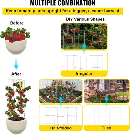 Tomato Cages, 11.8" x 11.8" x 46.1", 10 Packs Square Plant Support Cages, Silver PVC-Coated Steel Tomato Towers for Climbing Vegetables, Plants, Flowers, Fruits